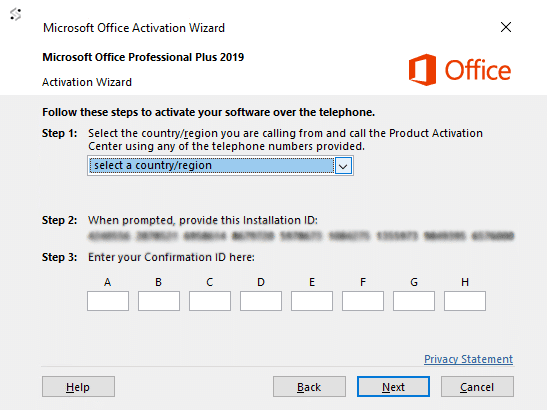 Activation window example